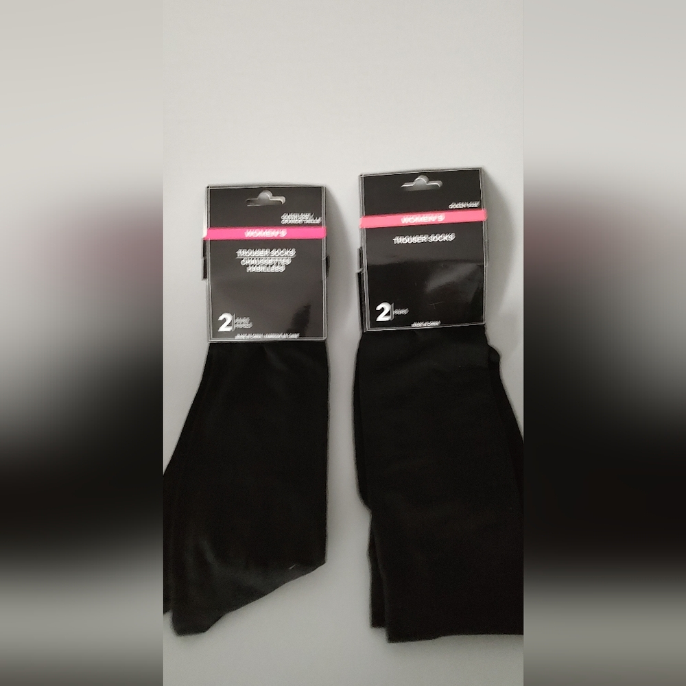 Trouser socks women Size Queen Black 2 Pairs New  Spandex Solid Comfort